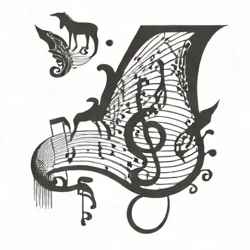 A Geometric Design Incorporating Music Notes And Animal Silhouettes