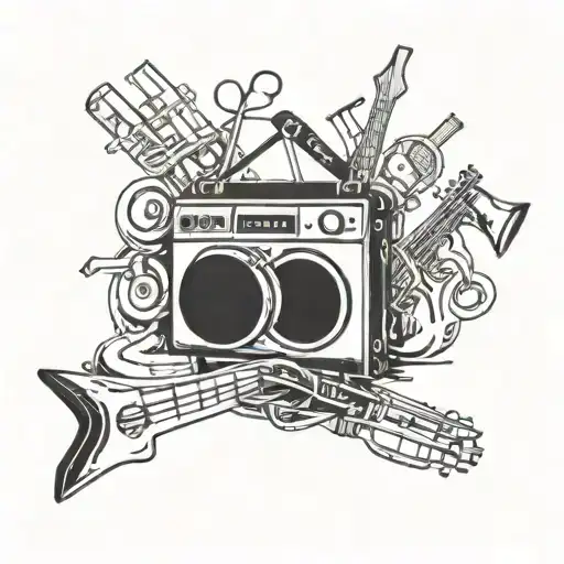 A Signwriter's Tools Intertwined With Musical Symbols And Travel Landmarks