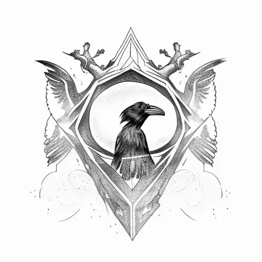 Ravens Huginn And Muninn Perched On Yggdrasil