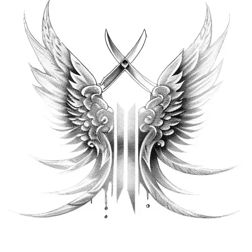 Single Angel Wing With Sword Back