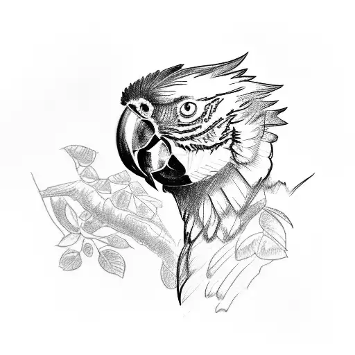 A Sketch Of A Scarlet Macaw Perched On A Jungle Vine