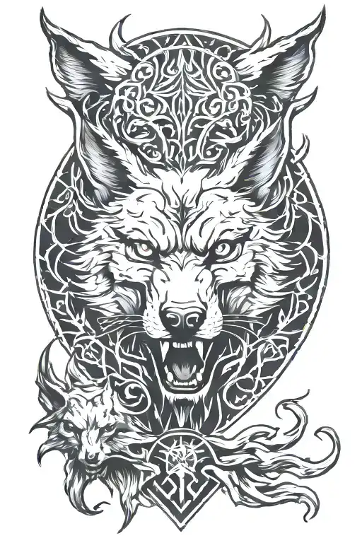 Devil And Gray Wolf Head