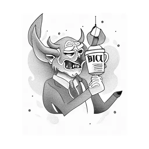 Tattoo Of A Devil Drinking Coffee While Driving An Amazon Delivery Van