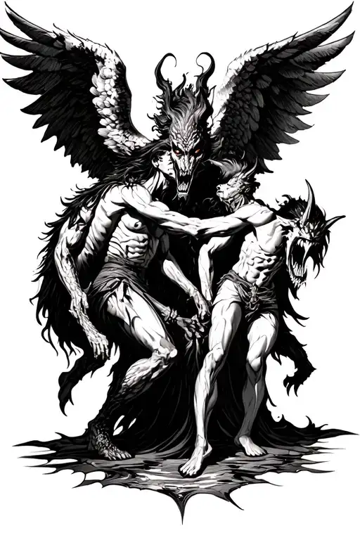 Angel And Demon Fighting Demons