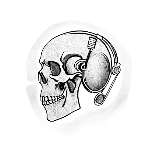 A Skull Wearing Headphones Surrounded By Musical Notes