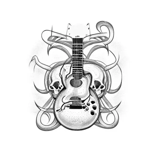 A Guitar With Twisted Strings And A Skull As The Sound Hole