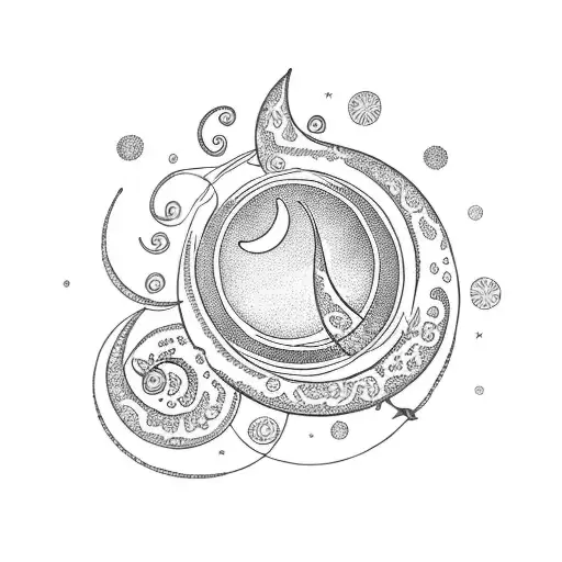 A Dreamy Dotwork Tattoo Of A Crescent Moon Surrounded By Delicate Flowers And Swirling Vines