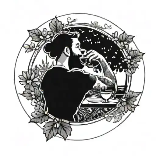 A Person Drinking Sangria In A Park In A Circular Frame With A Black Background