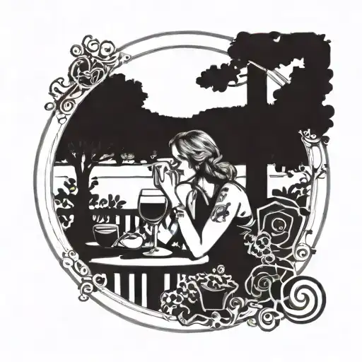 A Person Drinking Sangria In A Park In A Circular Frame With A Black Background