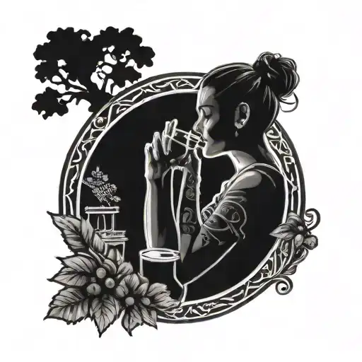 A Person Drinking Sangria In A Park In A Circular Frame With A Black Background