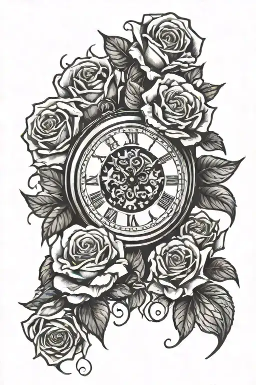 Clock With Roses Surrounding Under A Beautiful Light