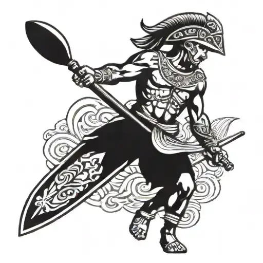 Traditional Warrior Holding A Fraternity Paddle Board With Cool Background