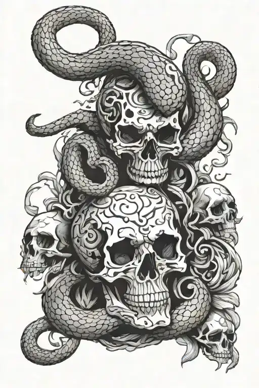 Snake And Skull And Skull With Bones