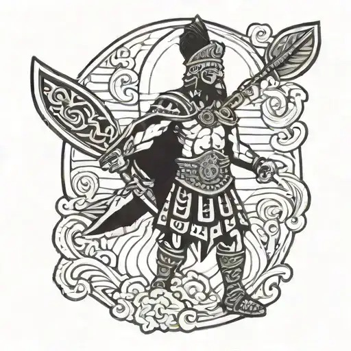 Traditional Warrior Holding A Fraternity Paddle With Cool Background