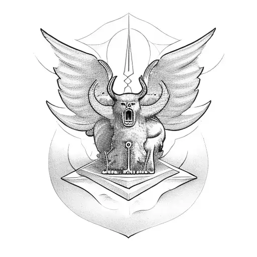 Angle And Devil With Church In Background