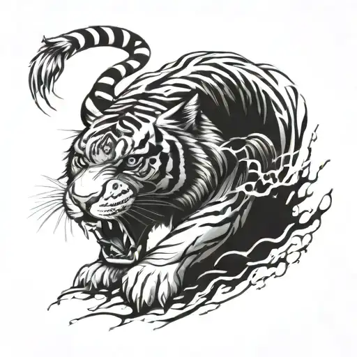 A Tiger Spirit Guardian Protecting A Team Of Modern-day Warriors In A High-speed Car Chase