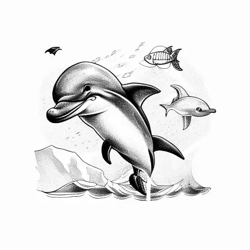Drawing Of Dolphin Jumping Over A Ship