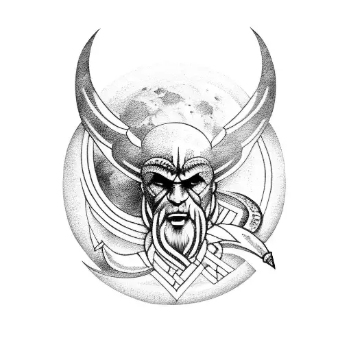 Moon With Vikings Runes