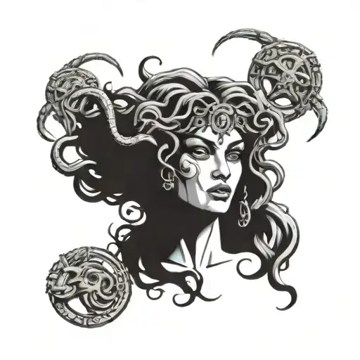 Medusa With Pirate Coins Instead Of Eyes Looking