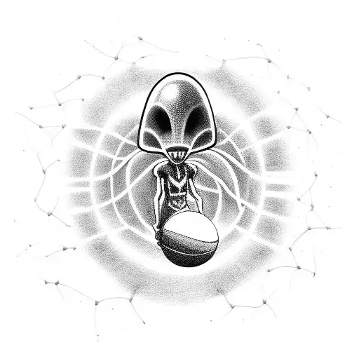An Alien Figure Holding A Basketball And Surrounded By A Vortex Of Energy