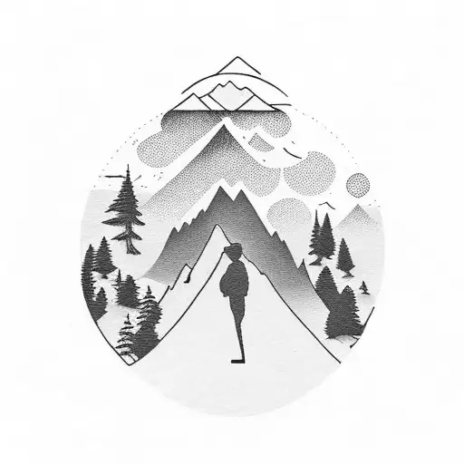 A Silhouette Of A Hiker Watching The Sunrise Over A Mountain Peak