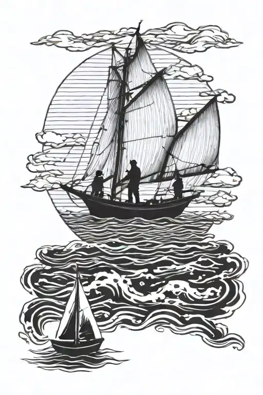 Father Son Yacht Sailing Silhouette