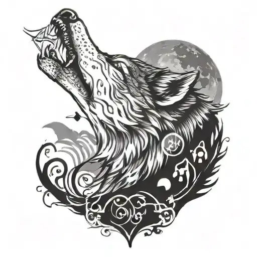 A Wolf Howling At The Moon With Musical Notes Floating Around It