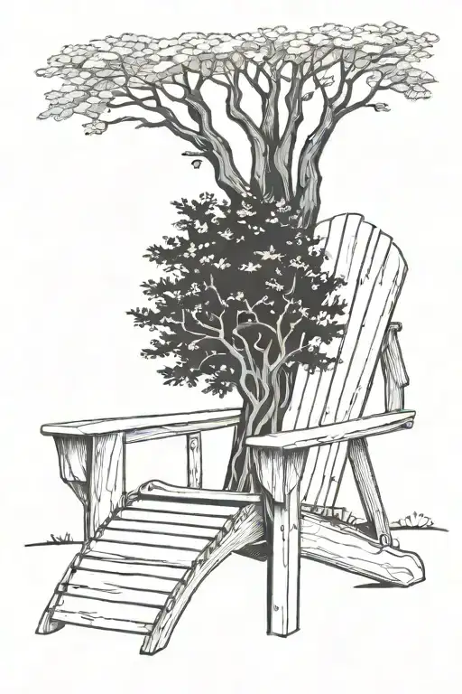 Adirondack Chair With Oak Tree Behind It