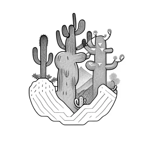 A Silhouette Of A Lone Cactus Against A Backdrop Of Mountains