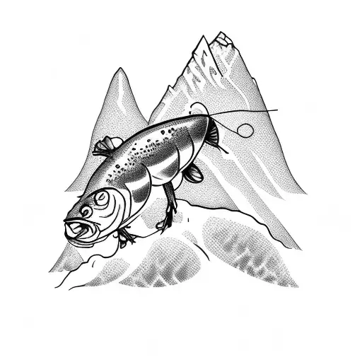 A Fly Fishing Lure Composed Of Tree Branches And Mountain Peaks