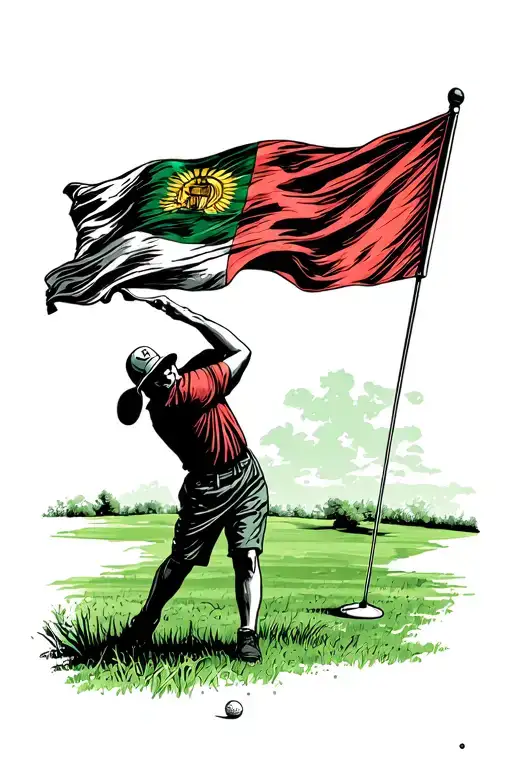 Golf Green With Flag Waving