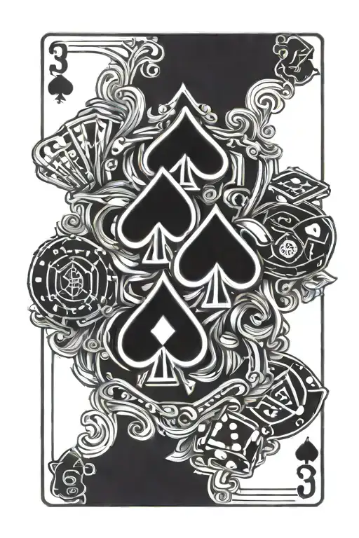 3 7 Of Spades Cards With 3 Dice And Casino Chips