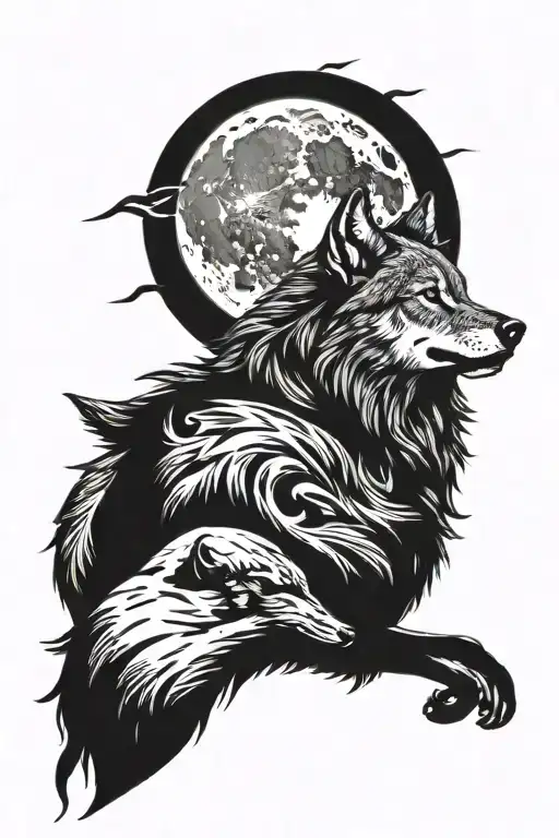 Warrior Wolf Howling At The Moon