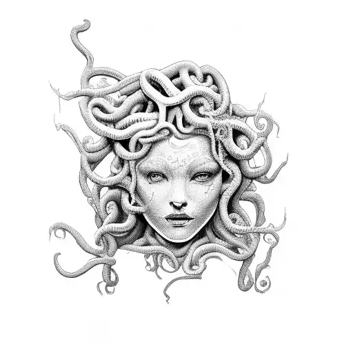 A Modern Interpretation Of Medusa Surrounded By Elements Of Mythology