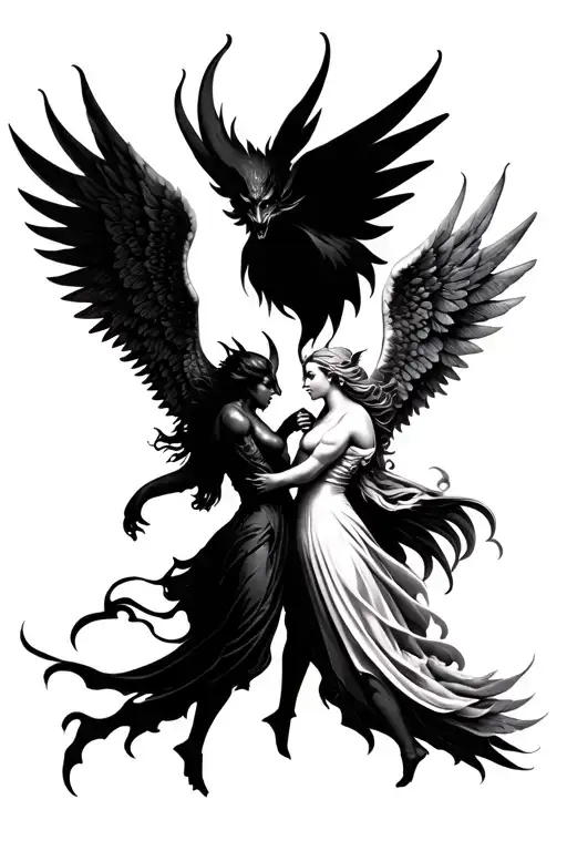Angel And Demon Fighting Each Other