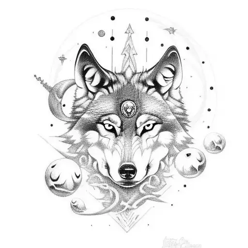 Wolf And Skull In A Celestial Theme