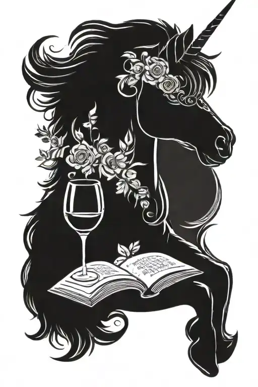 Unicorn Read A Book And Drink Wine Glass Filled