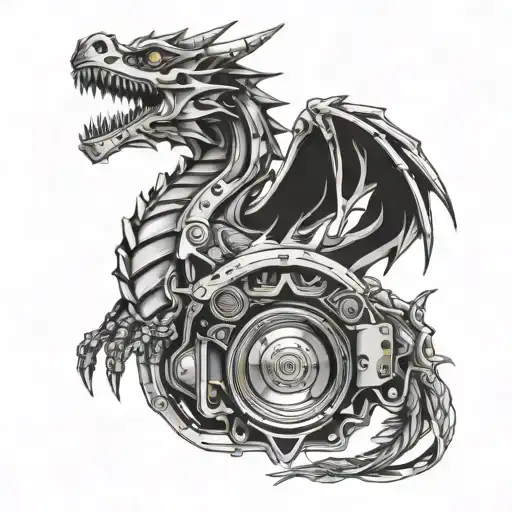 A Mechanical Dragon Made Of Car Parts Breathing Fire On A Gaming Controller