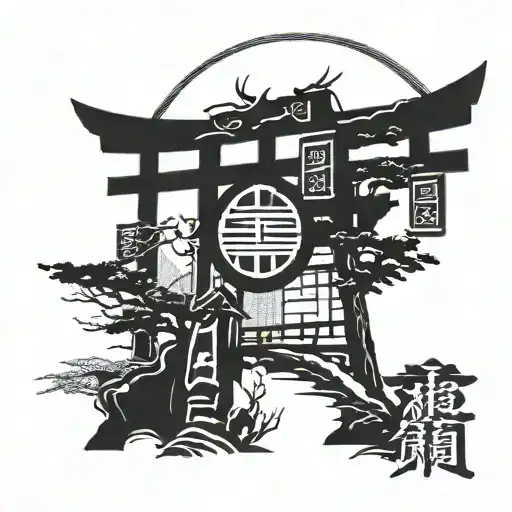 Torii Gate Samurai Bushido Symbols
