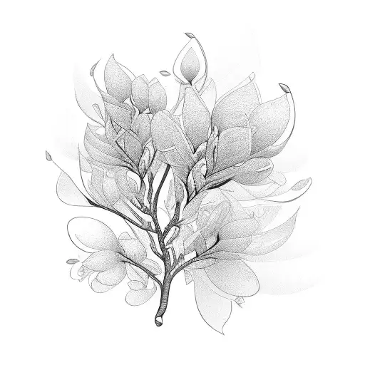 A Abstract Blackwork Tattoo Of A Blooming Syringa Vulgaris With Intricate Details