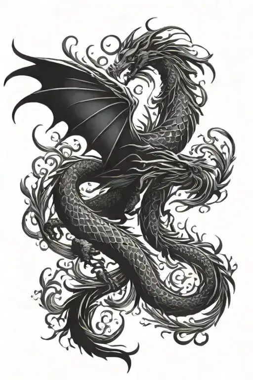 A Dragon And Phoenix Intertwined In A Nature-inspired Design