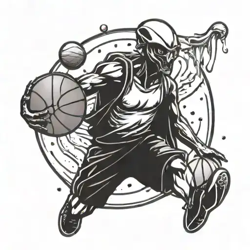 Alien Basketball Player Dribbling A Raindrop Basketball