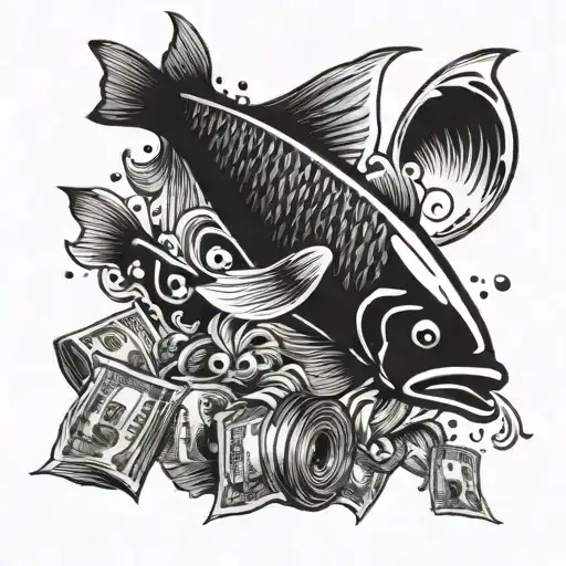A Pisces Fish Jumping Out Of A Pile Of Money