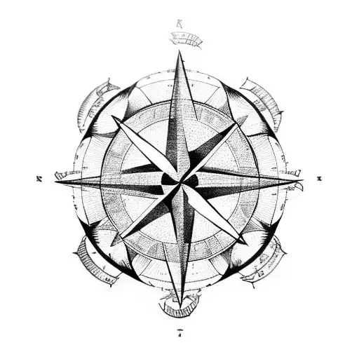 World Map Superimposed On Compass Rose