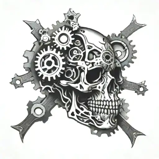 Mechanical Gears Forming A Skull Shape