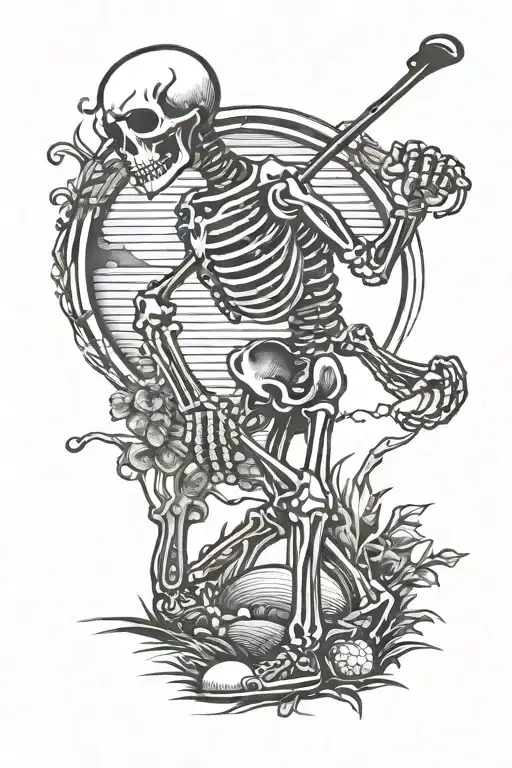Skeleton Playing Golf