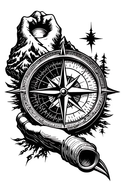 Mountain And Compass Tattoo On Forearm