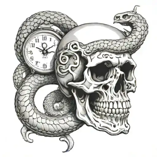 Skull And Snake Coiled Snake Above The Clock