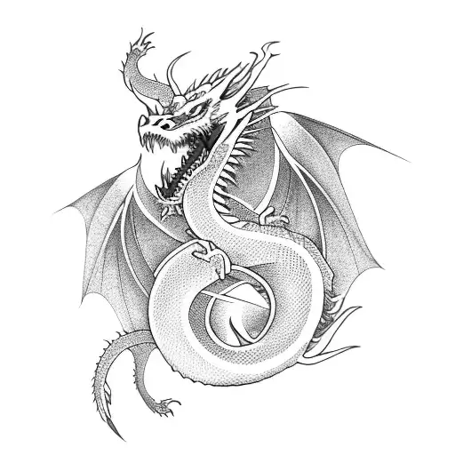 Dragon With Red Sakura