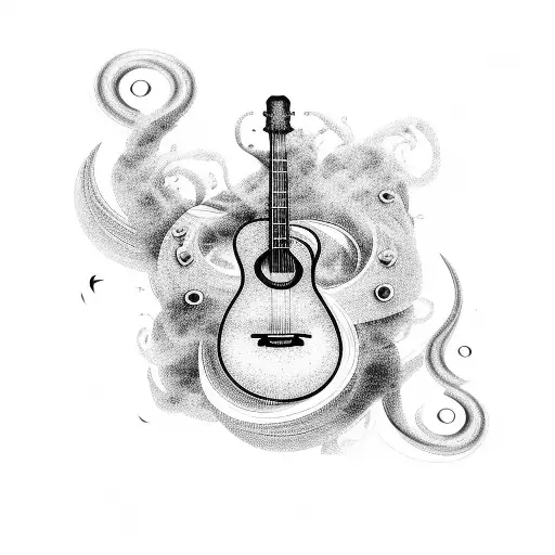 A Guitar Playing A Haunting Melody Surrounded By Swirling Smoke And Musical Notes